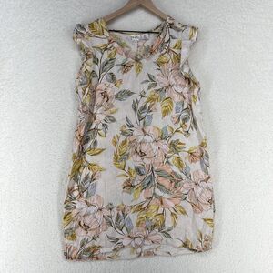 Nicole Miller Linen Dress Womens Large Beige Multi Floral Print